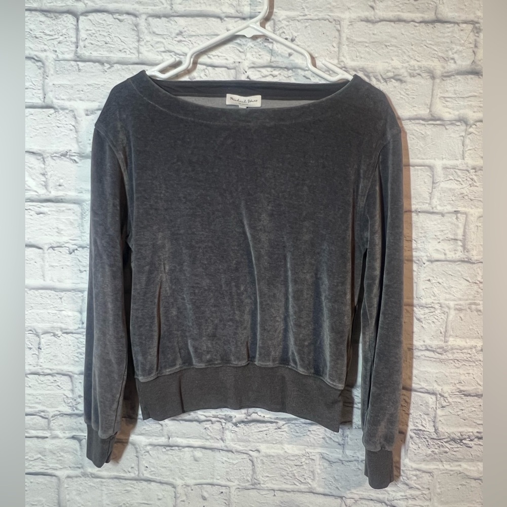 Michael Stars Gray Velvet Long Sleeve Top, small